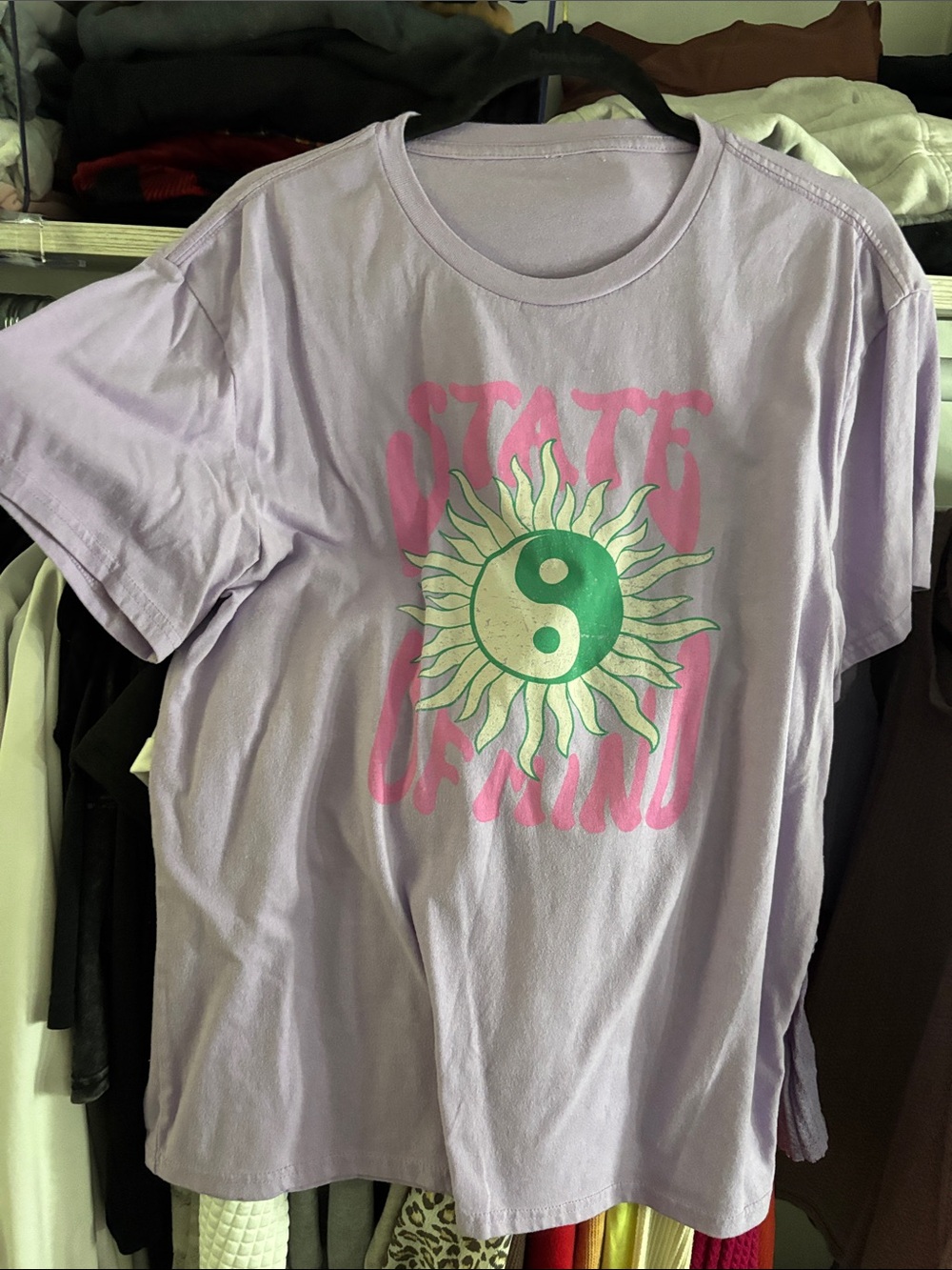 Kids Lavender Graphic T-Shirt with Green Sun Yin Yang